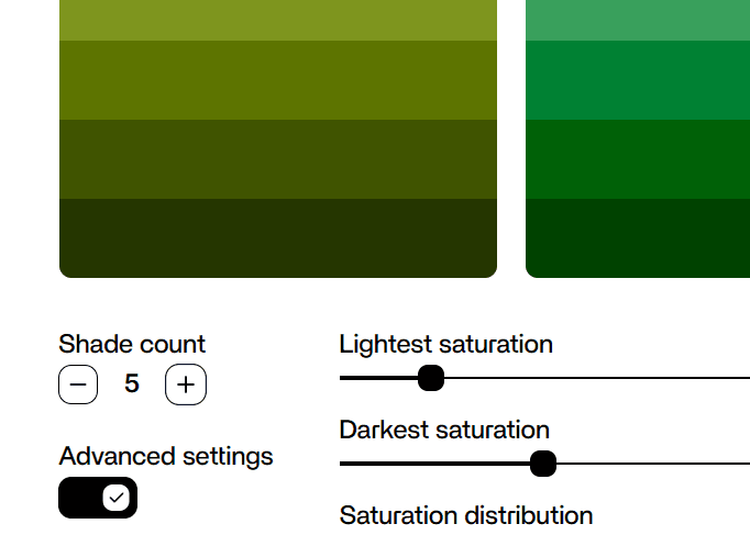 Setting the count of shades for colors with plus and minus buttons